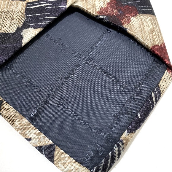 VTG Ermenegildo Zegna Silk & Wool Tie Navy Ivory Burgundy Square Rubenstein Bros - Picture 6 of 6